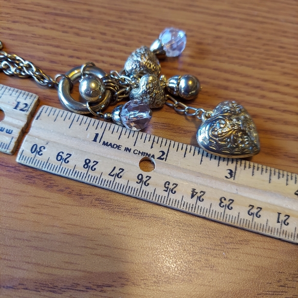 Fashion Necklace w/Puffy Hearts,Metal Beads&Clear Crystal Embellishment. - Picture 4 of 5